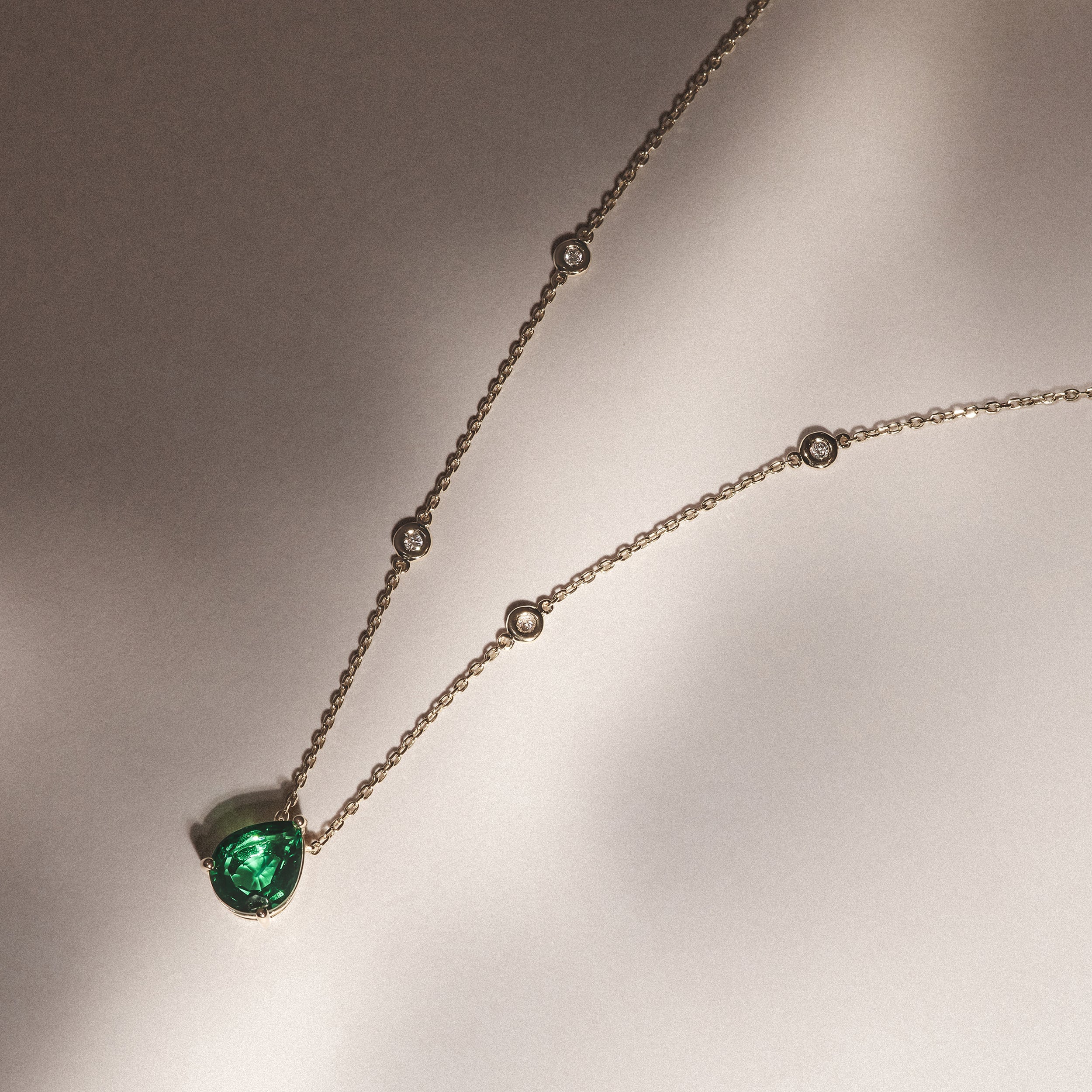 Astra 2.40ct Lab Emerald and Diamond Solitaire Pear Cut Necklace in 18K Gold Vermeil